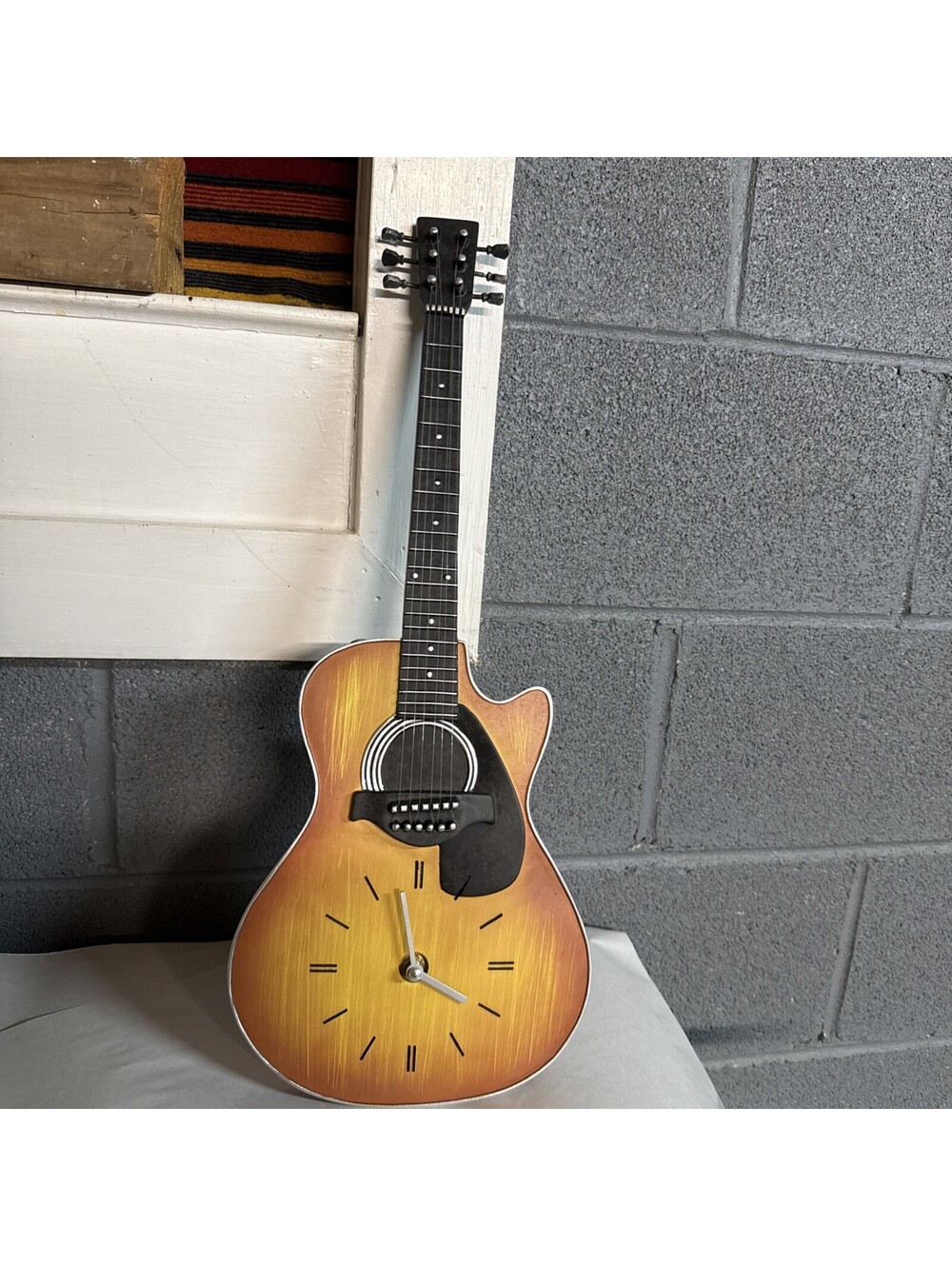 Les Paul Acoustic Guitar Wall Clock Brown Hanger Rustic Music Wall Decor WORKS